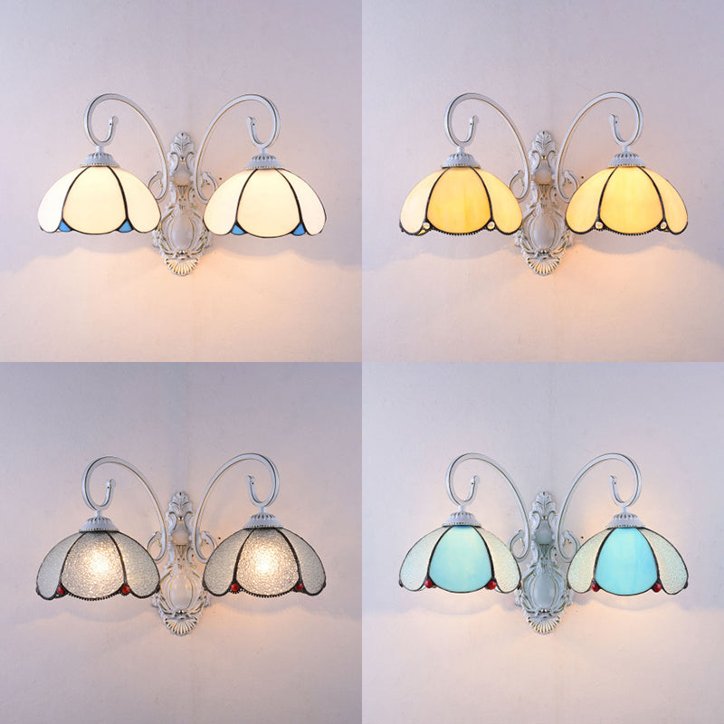 Lisslune | Feathered Glass Wall Lamp with White Curved Arm 2 Lights Traditional Wall Lamp in White/Clear/Blue/Beige