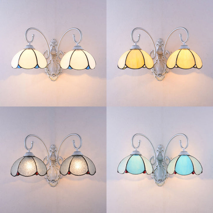 Lisslune | Feathered Glass Wall Lamp with White Curved Arm 2 Lights Traditional Wall Lamp in White/Clear/Blue/Beige