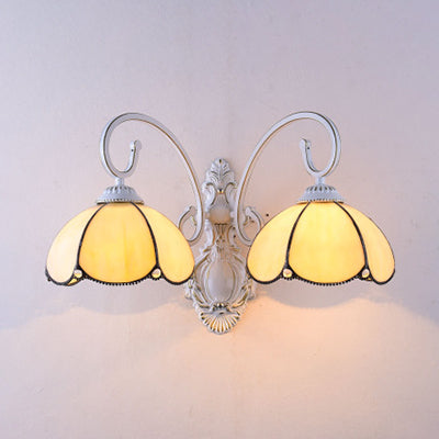 Lisslune | Feathered Glass Wall Lamp with White Curved Arm 2 Lights Traditional Wall Lamp in White/Clear/Blue/Beige