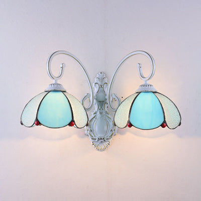 Lisslune | Feathered Glass Wall Lamp with White Curved Arm 2 Lights Traditional Wall Lamp in White/Clear/Blue/Beige