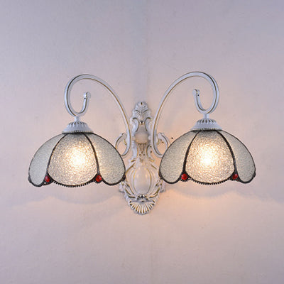 Lisslune | Feathered Glass Wall Lamp with White Curved Arm 2 Lights Traditional Wall Lamp in White/Clear/Blue/Beige