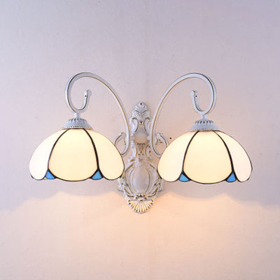 Lisslune | Feathered Glass Wall Lamp with White Curved Arm 2 Lights Traditional Wall Lamp in White/Clear/Blue/Beige