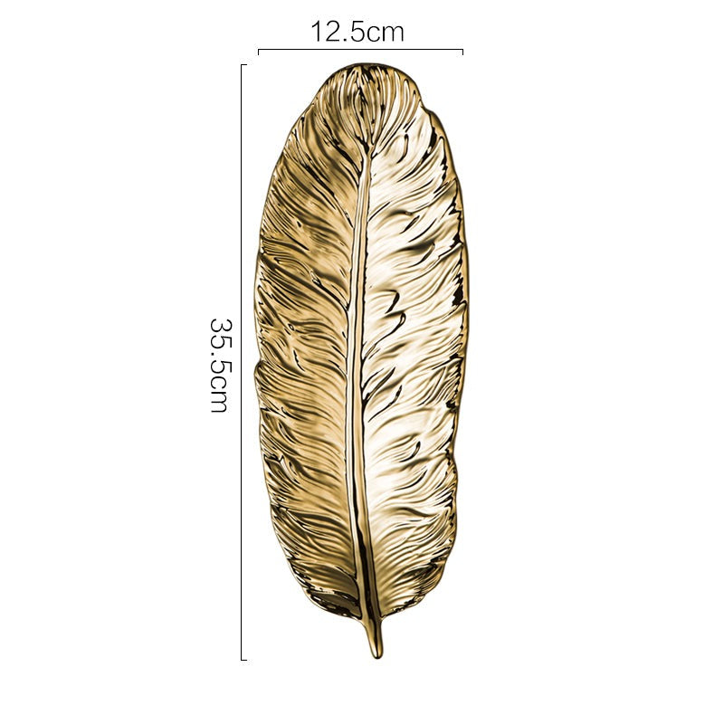 Lisslune | Nordic Light Luxury Style on Golden Feather Plate Retro Jewelry Plate Storage Plate Snack Plate Home Decor