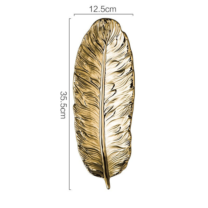 Lisslune | Nordic Light Luxury Style on Golden Feather Plate Retro Jewelry Plate Storage Plate Snack Plate Home Decor