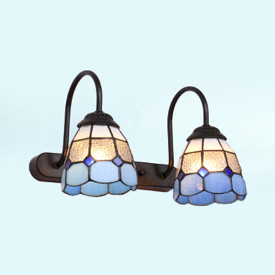 Lisslune | 2 Heads Grid Pattern Vanity Lighting Baroque Blue/Yellow Glass Wall Mount Lights