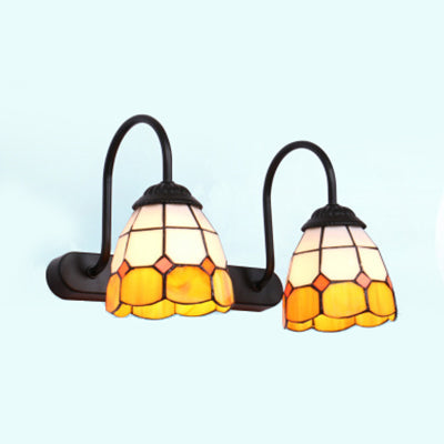 Lisslune | 2 Heads Grid Pattern Vanity Lighting Baroque Blue/Yellow Glass Wall Mount Lights