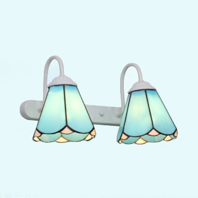 Lisslune | 2 Heads Vanity Lighting Fixture Tiffany Cone White/Blue Glass Wall Mounted Lamp for Bedroom
