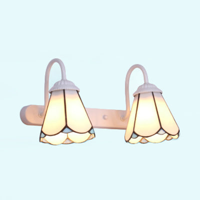 Lisslune | 2 Heads Vanity Lighting Fixture Tiffany Cone White/Blue Glass Wall Mounted Lamp for Bedroom