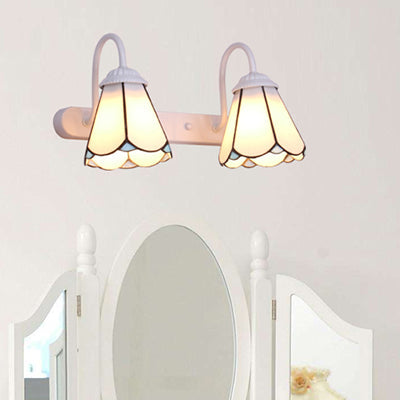 Lisslune | 2 Heads Vanity Lighting Fixture Tiffany Cone White/Blue Glass Wall Mounted Lamp for Bedroom