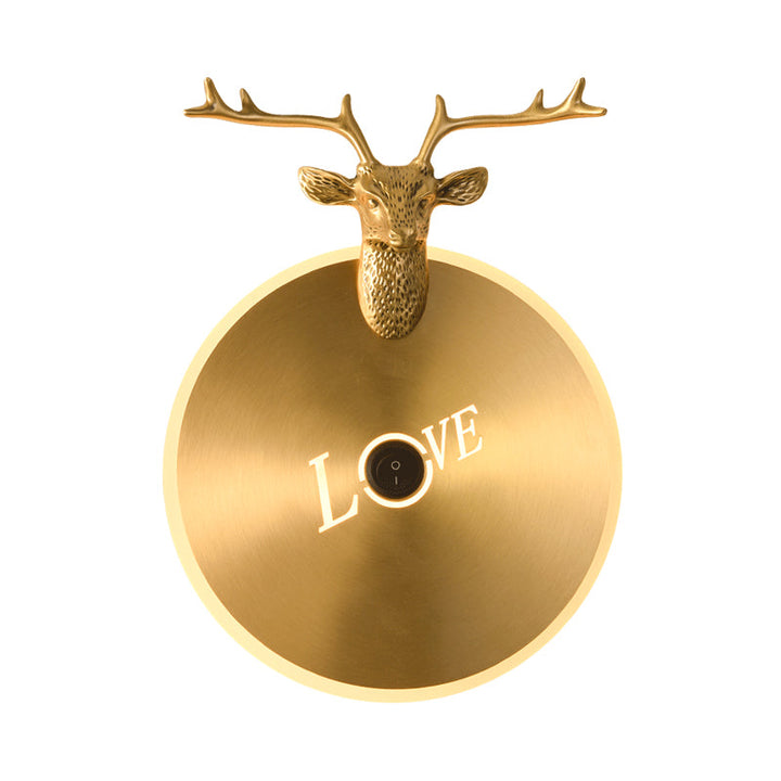 Skørter | Round Panel Metal Wall Light Traditional Living Room LED Wall Lamp Lights in Brass/Black with Moose Decoration