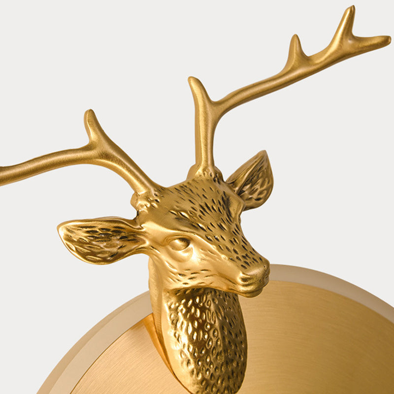 Skørter | Round Panel Metal Wall Light Traditional Living Room LED Wall Lamp Lights in Brass/Black with Moose Decoration