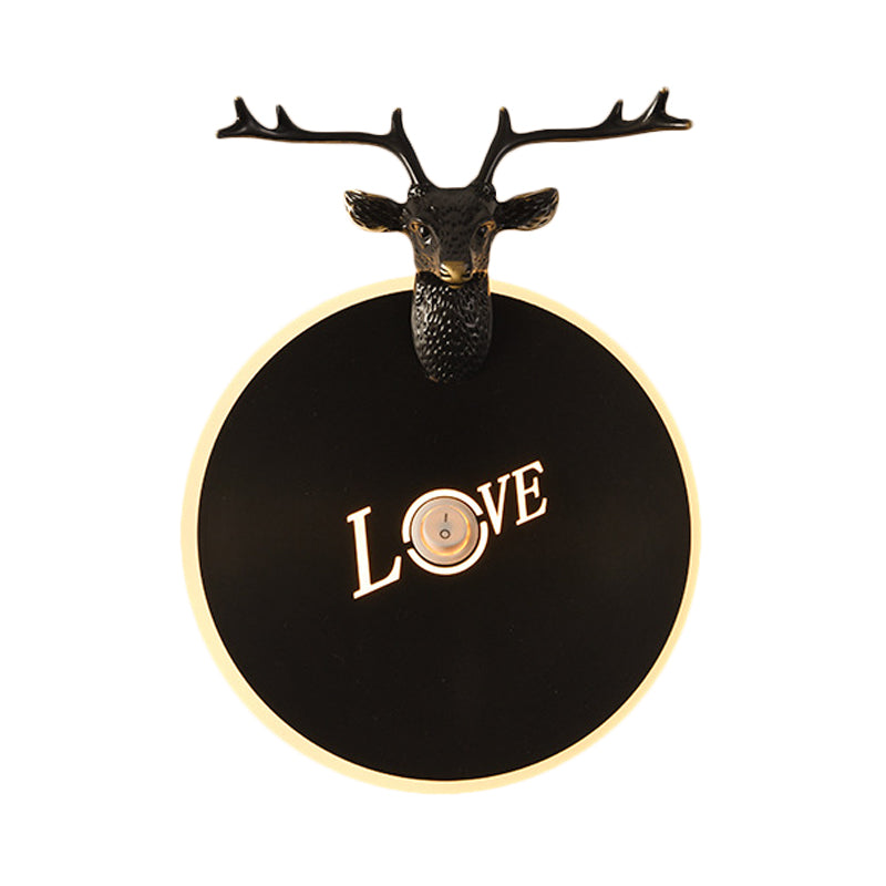 Skørter | Round Panel Metal Wall Light Traditional Living Room LED Wall Lamp Lights in Brass/Black with Moose Decoration