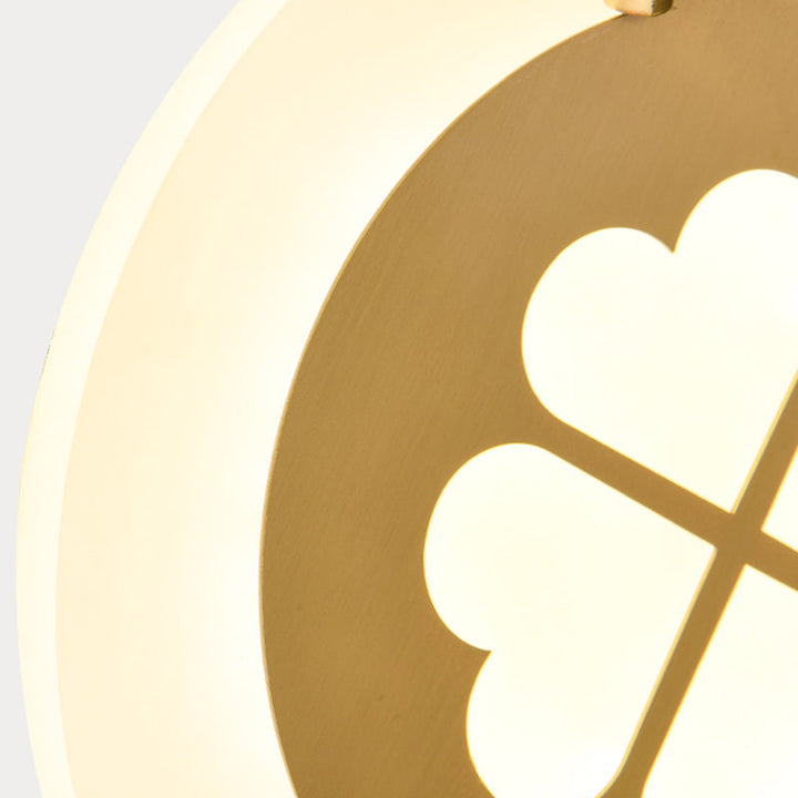 Skørter | Metal Circle Wall Lamp Traditional Living Room LED Wall Lighting Fixture in Brass/Black with Lucky Clover Pattern
