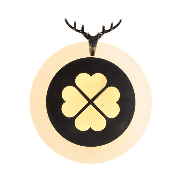 Skørter | Metal Circle Wall Lamp Traditional Living Room LED Wall Lighting Fixture in Brass/Black with Lucky Clover Pattern