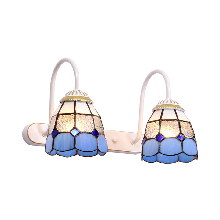 Lisslune | Checked Pattern Vanity Sconce Light Tiffany Yellow/Blue Glass White Wall Mount Light Fixture