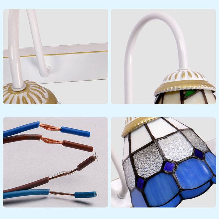 Lisslune | Checked Pattern Vanity Sconce Light Tiffany Yellow/Blue Glass White Wall Mount Light Fixture