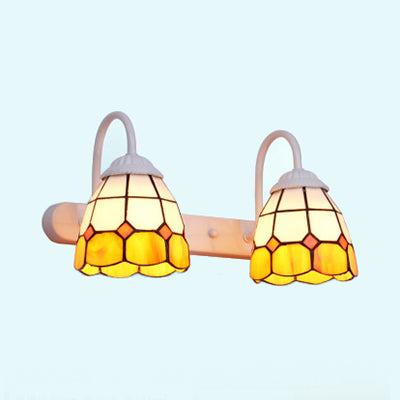 Lisslune | Checked Pattern Vanity Sconce Light Tiffany Yellow/Blue Glass White Wall Mount Light Fixture