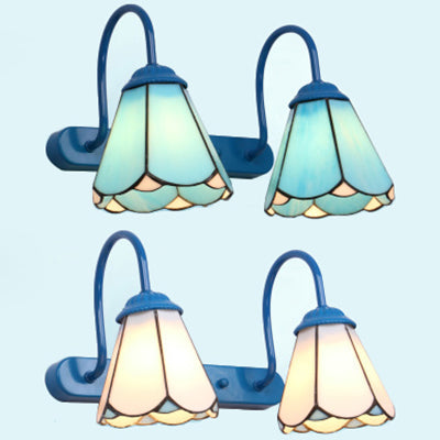 Skørter | Tiffany conical makeup light fixture 2 heads white/blue glass wall-mounted light for bathroom