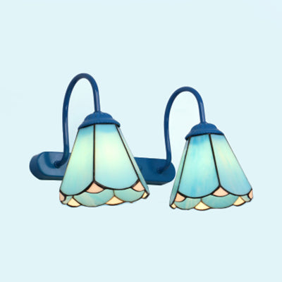 Skørter | Tiffany conical makeup light fixture 2 heads white/blue glass wall-mounted light for bathroom