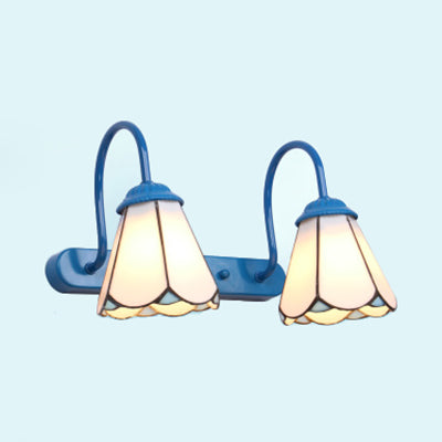 Skørter | Tiffany conical makeup light fixture 2 heads white/blue glass wall-mounted light for bathroom