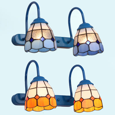 Lisslune | Dome Wall Light 2 Heads Blue/Yellow Glass Tiffany Makeup Light for Bathroom