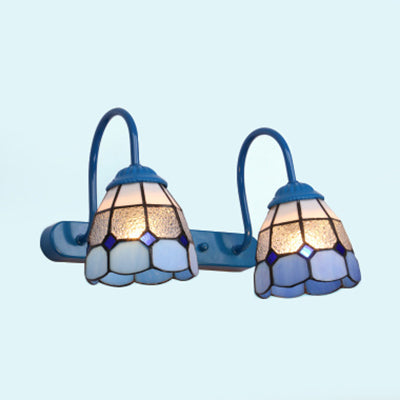 Lisslune | Dome Wall Light 2 Heads Blue/Yellow Glass Tiffany Makeup Light for Bathroom