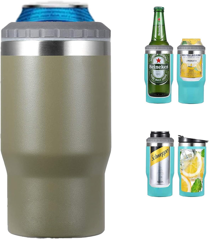 Lisslune | 4 in 1 stainless steel can/bottle insulator, 14Oz two-way lid SUS insulated can cooler, beer bottle holder (Black)