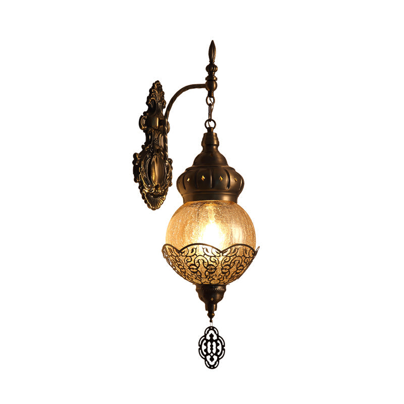 Skørter | Globe/Oval Crackle Glass Wall Lamp Vintage 1 Light Dining Room Wall Lamp Fixture in Bronze