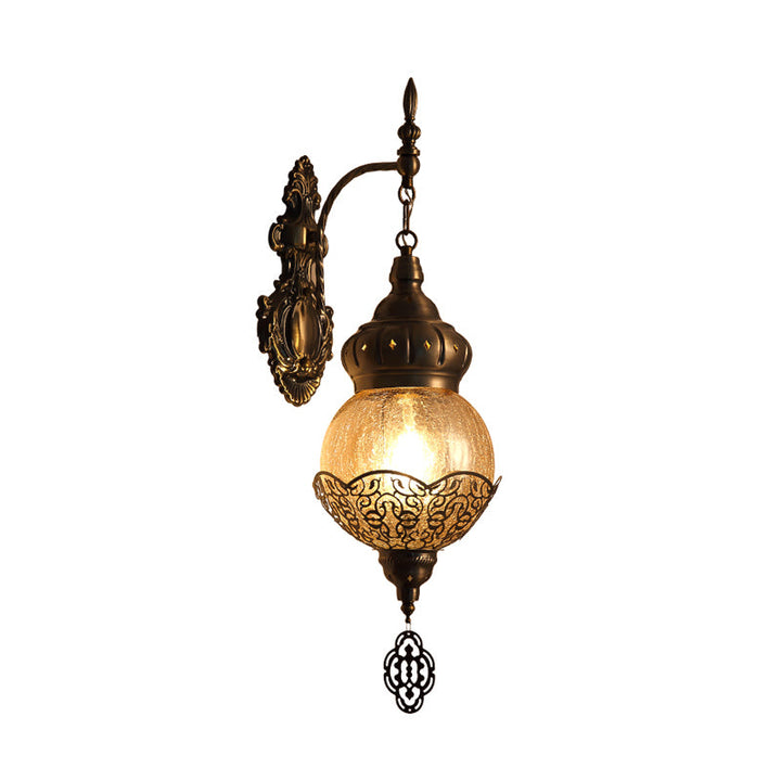 Skørter | Globe/Oval Crackle Glass Wall Lamp Vintage 1 Light Dining Room Wall Lamp Fixture in Bronze