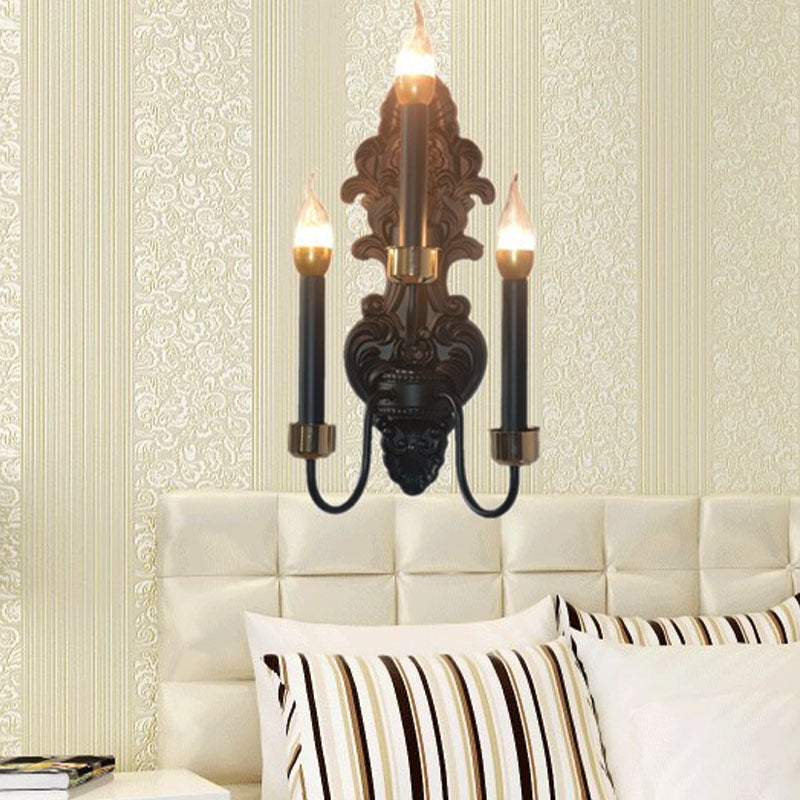Skørter | 3 Lamps Metal Wall Mount Lighting Rural Black Candle Living Room Ceiling Wall Lamp