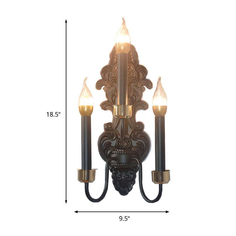 Skørter | 3 Lamps Metal Wall Mount Lighting Rural Black Candle Living Room Ceiling Wall Lamp