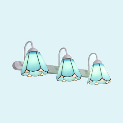 Lisslune | 3 Heads Wall Sconce Light Tiffany Cone White/Blue Glass Vanity Light Fixture for Bathroom