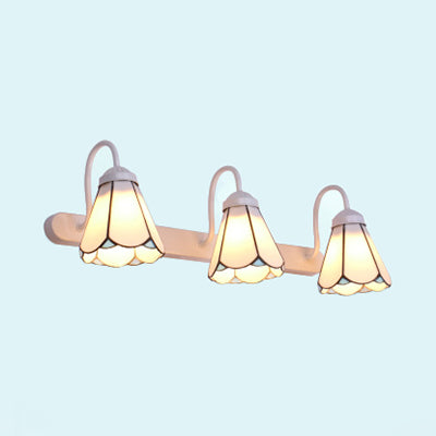 Lisslune | 3 Heads Wall Sconce Light Tiffany Cone White/Blue Glass Vanity Light Fixture for Bathroom