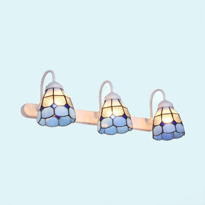 Lisslune | White 3 Heads Wall Light Tiffany Yellow/Blue Glass Frame Pattern Vanity Lighting