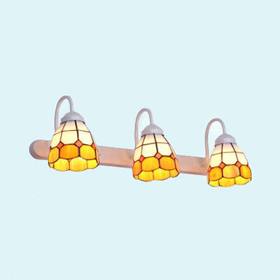 Lisslune | White 3 Heads Wall Light Tiffany Yellow/Blue Glass Frame Pattern Vanity Lighting