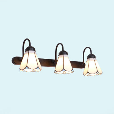 Skørter | 3 Heads Conical Wall Mounted Light Tiffany White/Blue Glass Vanity Light Fixture for Bathroom