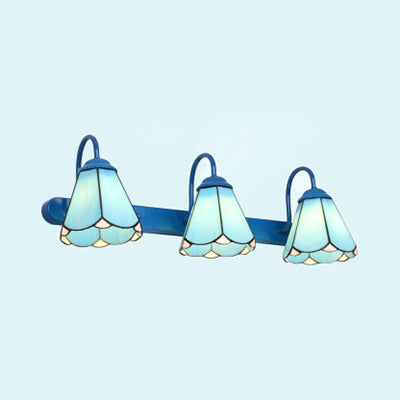 Skørter | Conical Wall Lamp Tiffany White/Blue Glass 3 Heads Wall Mount Light for Bathroom