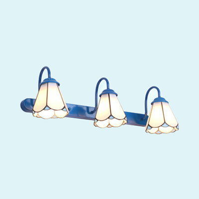 Skørter | Conical Wall Lamp Tiffany White/Blue Glass 3 Heads Wall Mount Light for Bathroom