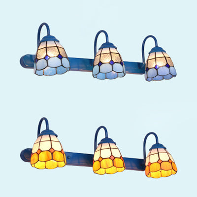 Lisslune | 3 Heads Dome Vanity Wall Light Tiffany Yellow/Blue Glass Wall Lamp for Bathroom