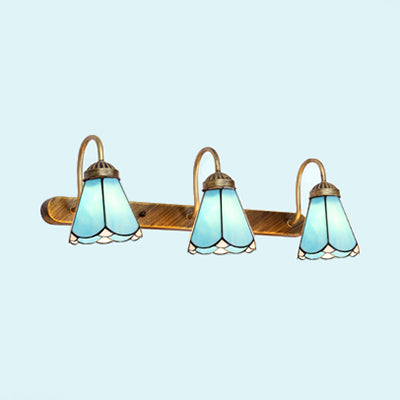 Lisslune | Cone Wall Mount Light Tiffany Blue/White Glass 3 Heads Brass Wall Lamp Fixture