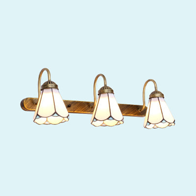 Lisslune | Cone Wall Mount Light Tiffany Blue/White Glass 3 Heads Brass Wall Lamp Fixture