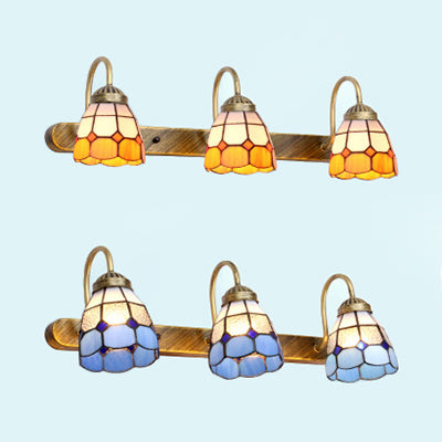 Lisslune | 3 Head Wall Mounted Lamp Tiffany Grid Pattern Yellow/Blue Glass Wall Lamp for Bathroom