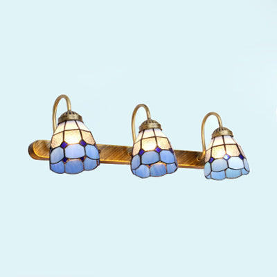 Lisslune | 3 Head Wall Mounted Lamp Tiffany Grid Pattern Yellow/Blue Glass Wall Lamp for Bathroom