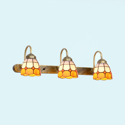 Lisslune | 3 Head Wall Mounted Lamp Tiffany Grid Pattern Yellow/Blue Glass Wall Lamp for Bathroom