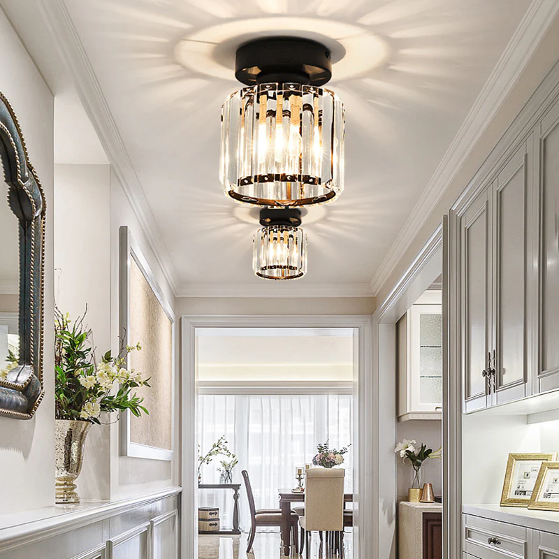 Lisslune | Modern 1-Light Flush Mount Ceiling Light | Black Brass Fixture with Crystal Shade for Hallway & Living Room