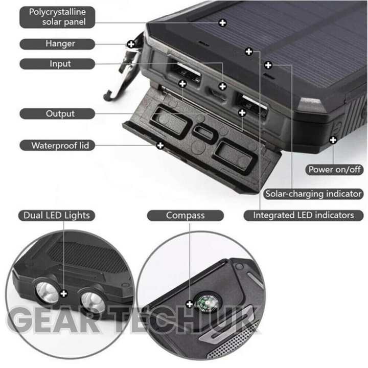 Lisslune | Fishing Power Bank 50000 mah Waterproof Solar Charger | Fishing Battery Pack with USB-C Fast Charging & LED Light