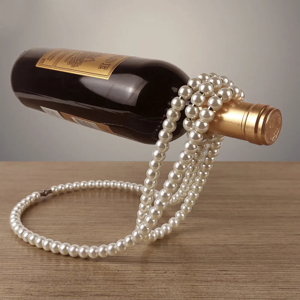 Lisslune | Pearl necklace wine rack hanging system metal resin wine holder cabinet bar decoration wine bottle holder perfect wine gifts
