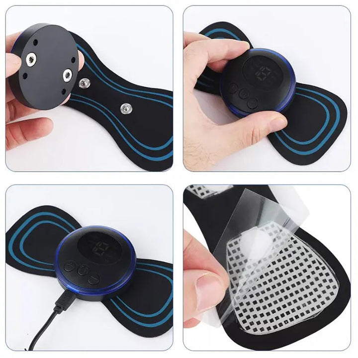 Lisslune | 4PCS LCD Display EMS Neck Massage Electric Massager Cervical Neck Back Patch 8 Mode Pulse Muscle Stimulator Portable Pain Relief