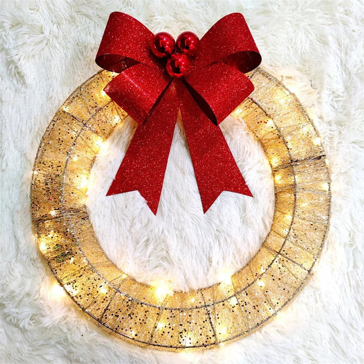 Lisslune | Illuminated Christmas Wreath Luxury Gold-Green 50cm – Handmade Door Wreath with LED