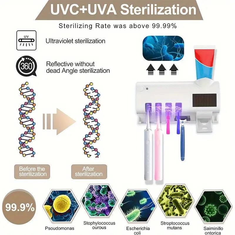 Lisslune | Smart UV Light Sterilizer Toothbrush Holder, Wall Mounted Toothpaste Dispenser